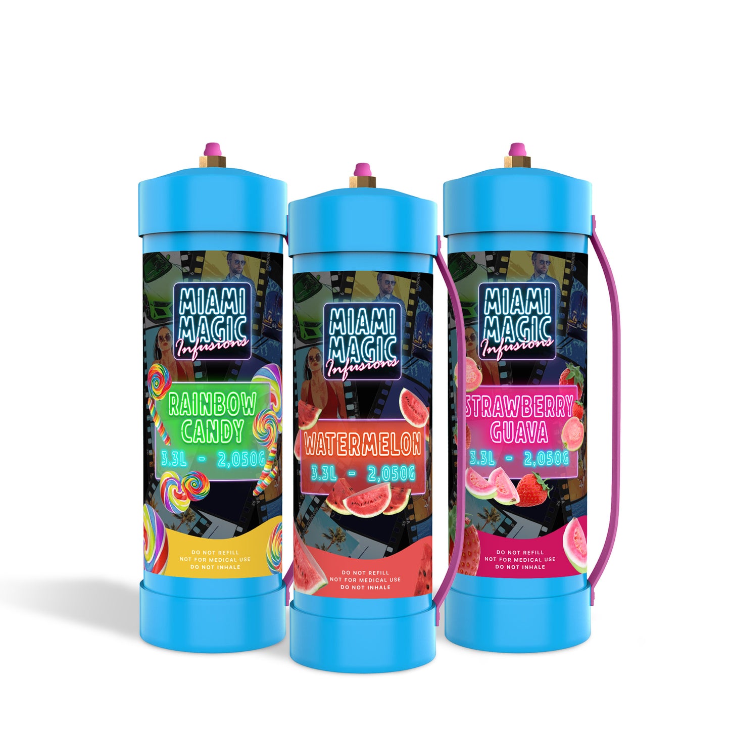 3 x MIAMI MAGIC 3.3L / 2KG MIXED FLAVOURS WHIPPED CREAM CHARGERS ๐๐๐