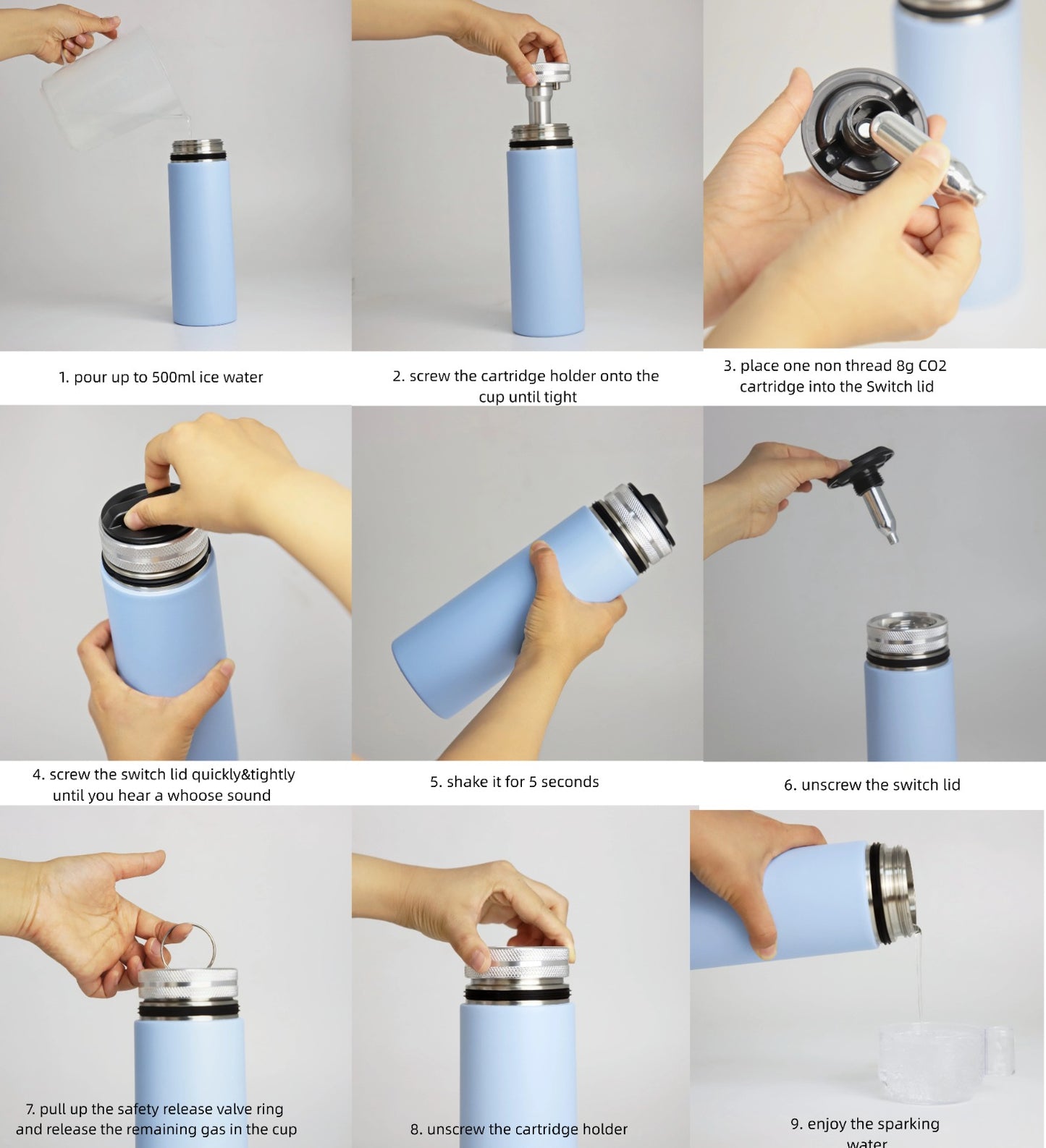 750ml White Vacuum Insulated Sparkling Water Bottle Maker – Portable Carbonated Drinks Machine