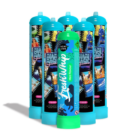 SPECIAL OFFER 5 Miami Magic 700g N2O Canisters + 1 FreshWhip 615g Mint Cream Charger (Limited Time Only)